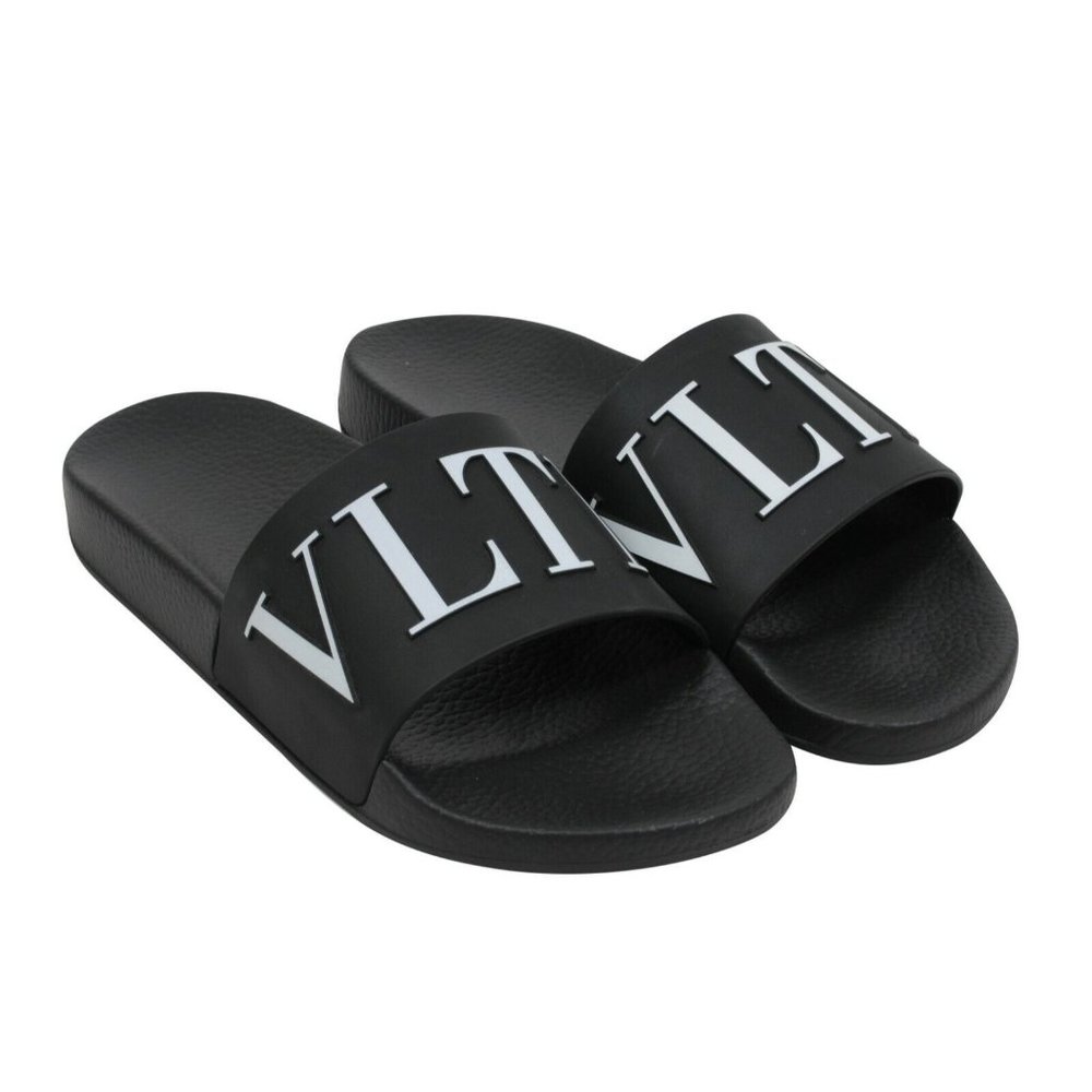 Valentino Garavani Men's Black White VLTN Logo Sandals Slides Flip Flops 45 US12